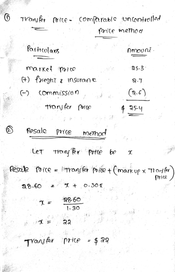 O Transfer price comparable uncontrolled price method Particulars Amouni 25-3 market price C) Prieghi & insuranc 2.7 02 Commi