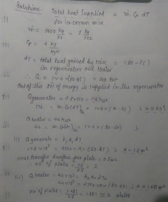 3aluhionr Total heal Supplied sea KaK 叮=total heat gamed bu ttUX = (80-7S) i) agemenebo-h,A, d Heat bangfur r)