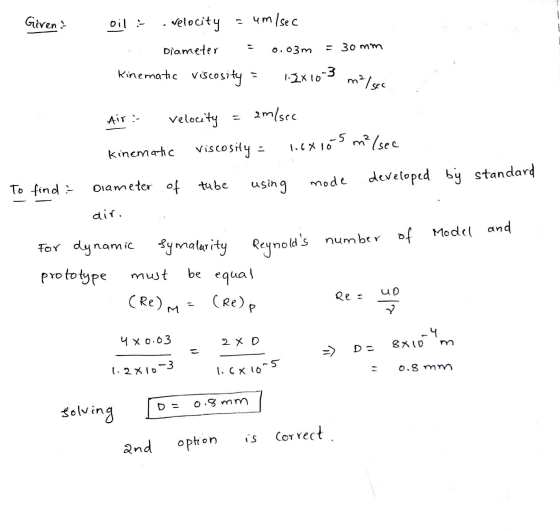 Given oil :.velocity um/sec Diameter 0.03 m = 30mm Kinematic viscosity 1-2x10 -3 m²/sec = Air - velocity am/sec Kinematic vis