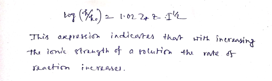 tog (l/ko) a 1:02.2 2. Ik This oppression indicates that with increasing the ionic strength of a solution the rate of reactio