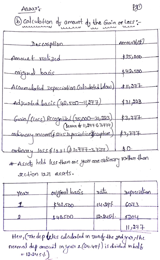 Answers POO calcubtion as amount of the Gain or Lass uuuuuu سيديا Descomption Amountes Amount realized $35,000 original basis