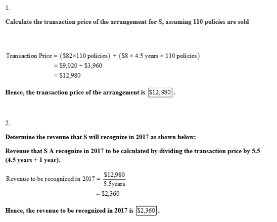 1. Calculate the transaction price of the arrangement for S, assuming 110 policies are sold Transaction Price = (S82x110 poli