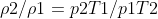 \rho 2/\rho 1 = p2T1/p1T2