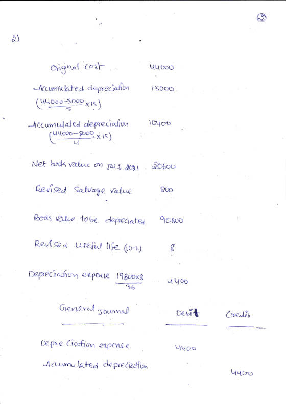 Original cost .. կկÛԾԾ 13000 Accumulated depreciation (44000-000x15) 10400 Accumulated depreciation ru4000-5000 x 15 X15) Net