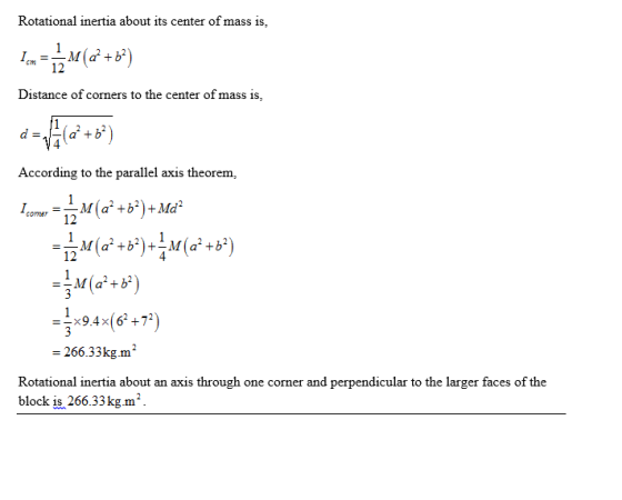 Rotational inertia about its center of mass is 12 Distance of corners to the center of mass is d) 2, 2 According to the paral