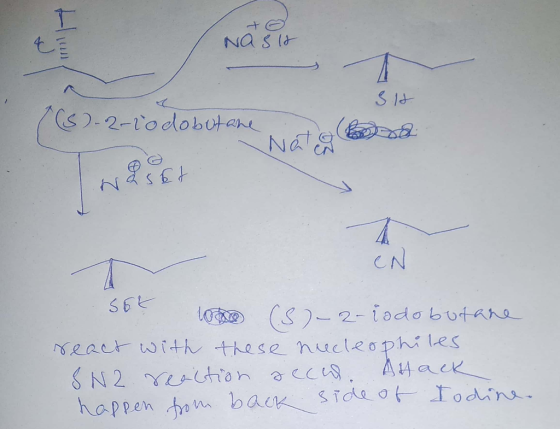 Na sit SH 3-2-lo dobut are a Nato Nast CN 10 (5)-2- lodo butane react with these nucleophiles SN2 realtion secu. Ayack happen