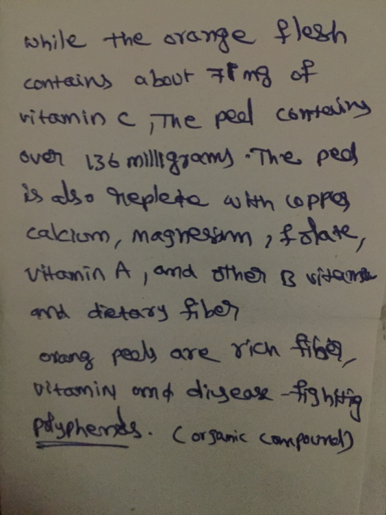 while the orange flesh contains about ting of vitamin C, The peel contering over 136 milligrams The ped is also replete with