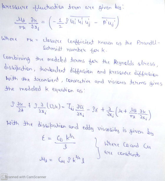 pressure fluctuation term are given by! - ( - 2 sui ni u puj Mt ak ook aaj Whert The = closure Coefficient known as the pran