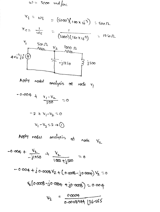 SoSL 000 Ω 2. JSoo Apfy rodal So ArpH rodal analysis at node V, rodal ana4sis -jl250 000 soo -o.oo++Jo.oooy2+Co.oooa-Jo.oo04)
