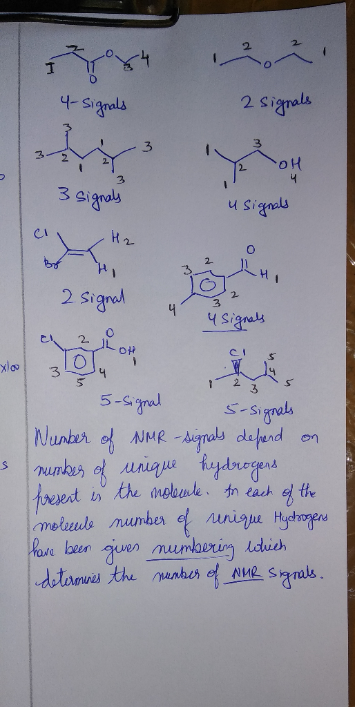 rºx4 Kort 4-signals 2 signals O 3 signals u signals 12 signal a usignals 5-signal 5-signals Number of NMR signals depend on n