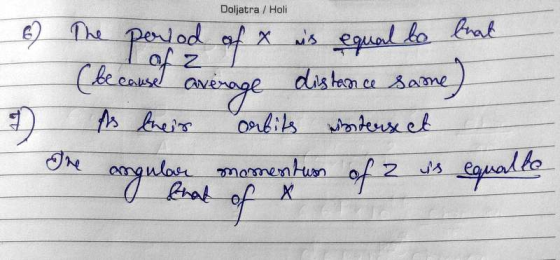 Doljatra / Holi 6) The period of is equal to that (because average distance same) 2 As their orbits wondersect The angular mo