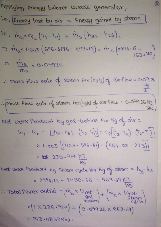 ie, Energy lost by air Applying energy balance across generator, ie, max cea (T; - Te) = mg (has- has). ► maxl.cos (696.6/76-