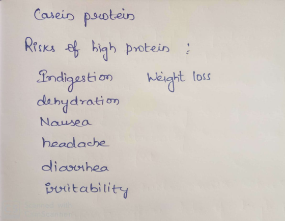 Casein psustein RtcKs high protein Indigestion ight denydration loss Nausea headache diamhea Buitability enned with nSean her