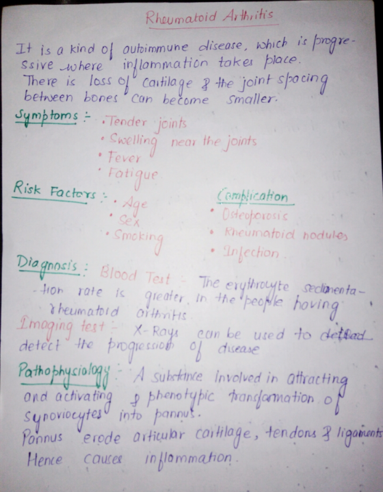 Rheumatoid Ahrihs is a kind o aubimmune clisease, which is pogre- Ssive vhere inllommation toker plate There is loss olcaiti