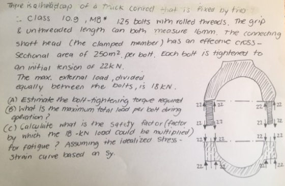 There is alheadcap of a truck conrod that is fixed by two Class 10.9, M8* 125 bolts wm rolled threads. The grip & un threaded