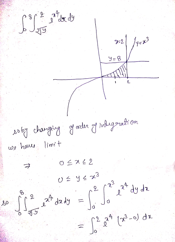 os y = x3 e at Sometre e dor dy 8=2 14:23 y=8 2 on soby changing of order of integration we haved limit ㅋ ocae2 78 so se doby
