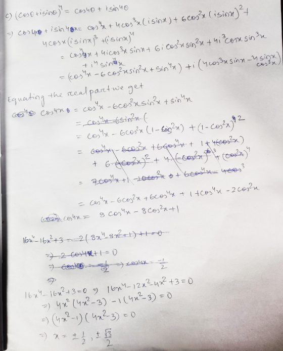 C) (cesetisino) = cos 40 + i sin 40 -) cosunget is in yox= cos a+ucos? (isinx) + 6eos (ision)? + y cosx (isinaß tri sina ja