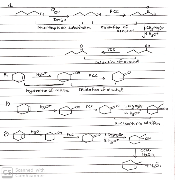 OR PCC OH DMSO Nucleophillic Substitutin oxidation of 1. CH₂ M gor تطعيه PCC Pcc Oxidatim of alcohol PCC to e. a Hot R3 Tok P