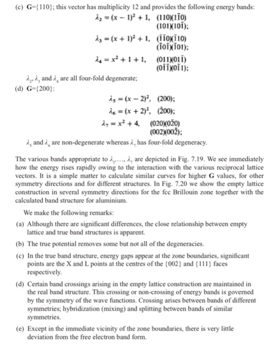 (c) G-110); this vector has multiplicity 12 and provides the following energy bands: iz =(x - 1)2 + 1, (110X110) (101x101); (