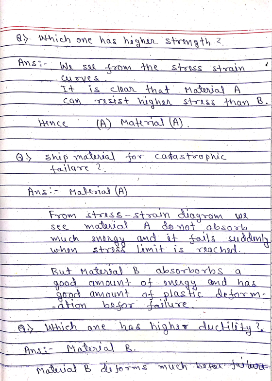 Q. Which one has higher strength ?. Ansi- We see from the stress strain curves It is clear that. Material . A can resist high