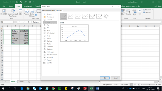Auto Save CH 5. B : Book1 - Excel Aditya Bhutra - X File Home Insert Page Layout Formula: Insert Chart ? X ell me what you wa