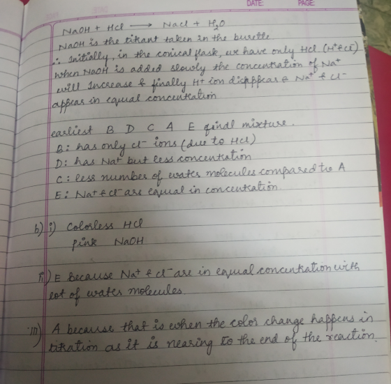 DATE PE NaOH + He Nach & HO NaOH is the tikant taken in the burette 1. Initially, in the conical flask, we have only Hel Cute