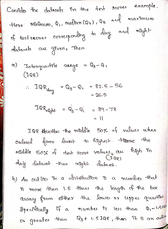 test 32ozes Here Consider the datasets in the example. minimum, Q1, median (Qc), Qg and maximum of test seoses to day and nig