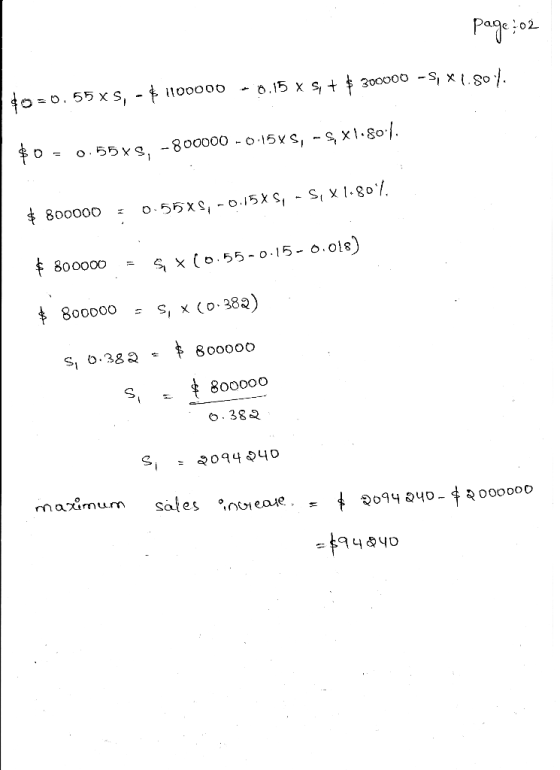 Page :02 1400. 55 xs, - 2 1100000 - 0.15 x 5 + 2 300000 - SIX 1.80/. 20 = 0.55५९, -800000 - 0.1515, -5x1.80/. $ 800000 4 0.55