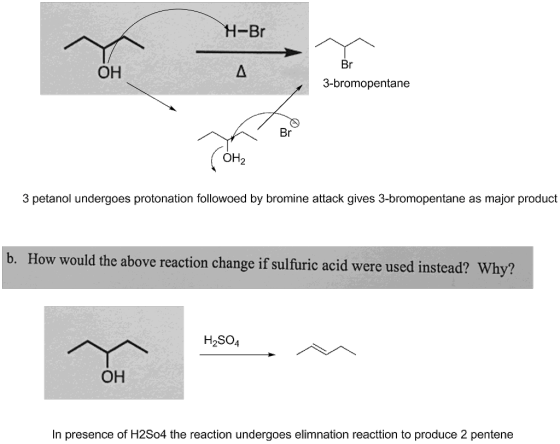 -Br Br он 3-bromopentane Br 3 petanol undergoes protonation followoed by bromine attack gives 3-bromopentane as major product