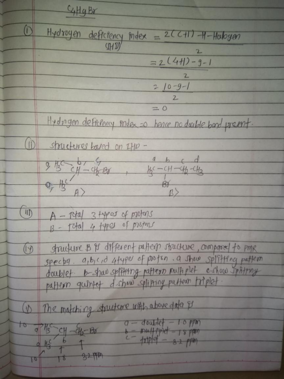 C 4 H g Br 2 - Hydrogen deficiency index = 2(CH) - Halogen CIHD) =2(4+1)-9-1 2 2 10-9-1 2 = 0 Hydrogen deficiency index-o be