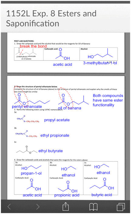 1152L Exp. 8 Esters and Saponification POST-LAB UESTIONS acid and the alcohol that would be the reagents for Oil of Snn break