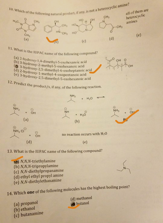 10. Which of the following product, if any, is not a heterocyclic amine? H₂c CH all of them are heterocyclic amines i CH₂ OH