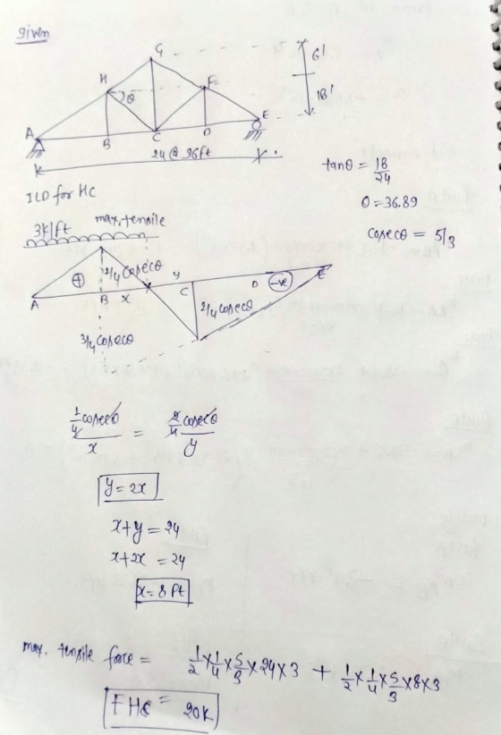 given G! И 18/ B 24 @ 9667 K tano = 18 24 0 -36.89 ILD for HC 3klft max, tensile copeco = 513 % Sepeco D в х A 1/4 coseco 31,