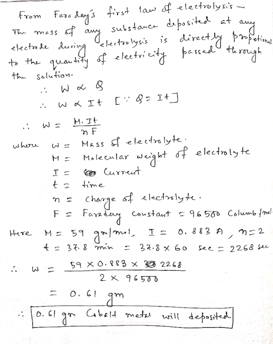 nF 3 I from Faradays first law of electrolysis - The mass of any substance deposited at any electrode during et electrolysis