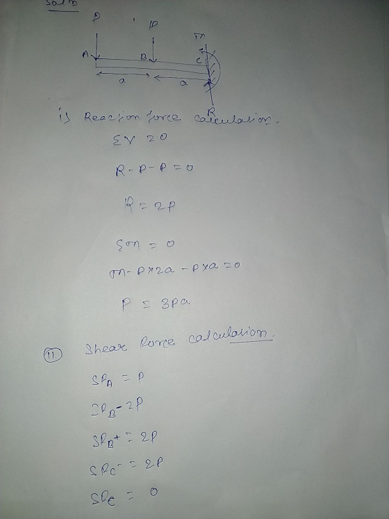 10 is Reaction force calculation. EX 2o R-P-Pro Roep son on-Para – prazo P 7 3pa. Shear force calculation, SPA =P 3 - 2 P SPA