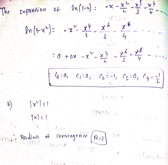 us The Eupansion of enll-u) : axe - 24 q b X In (1-x²)= axt -xh x4 x 8 2 a xe.biz : 0. tov na x ? 4 2 6:0, (1=0, C2 = -1, C2.
