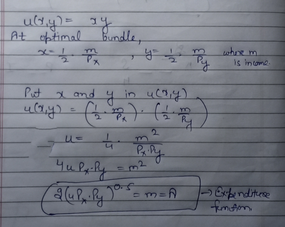 ular,y)= At optimal ay Coundle, bu 2 x 2 2 Py is income Put x and y in ulay) uay) - 6 ). Yulx Py = m2 m=A - Expendituse I fun