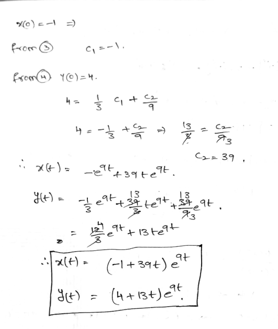 YO) from ③ Cr=-, from Y@=4. A- 디+ + 뜸 을 들키 메서 C2= 39 :, xt)s e +39 test. (t) e 9 (3 13 글 나우 te tet 9 .e 왕 9t 12 t3kg () = + 3