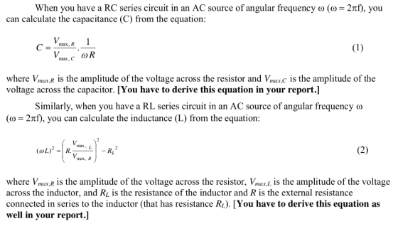 When you have a RC series circuit in an AC source of angular frequency ω (ω = 2πf), you can calculate the capacitance (C) fro