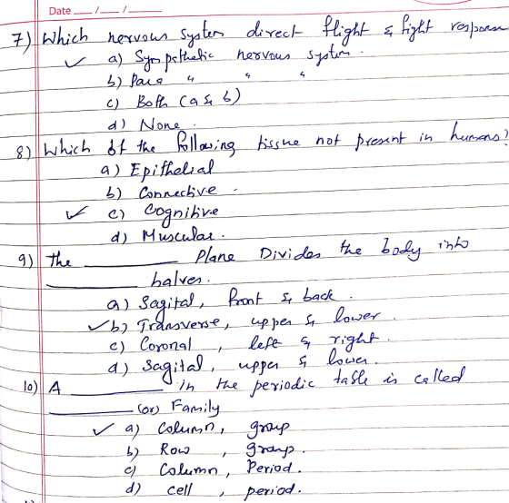 Date ILI 7) which hervous Systen direct flight & fight response v a) Synops.thebic nervous system b) Baie a a c) Both case 6)