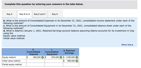 Complete this question by entering your answers in the tabs below. Req A Req B to D Req E and F Reg G b. What is the amount o