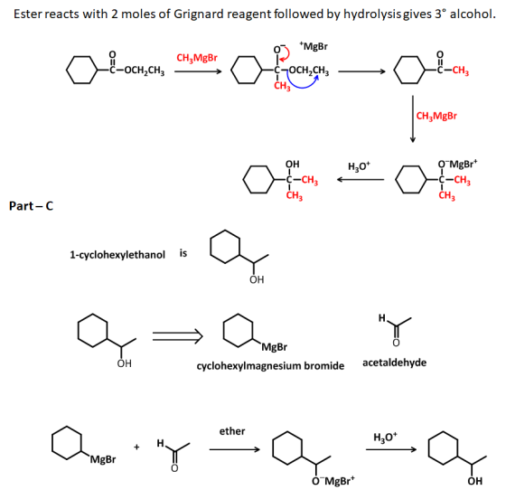 Ester reacts with 2 moles of Grignard reagent followed by hydrolysis gives 3° alcohol. +MgBr CH3 Olacu Coments abonn - Olan |