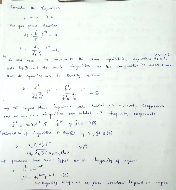 Consider .Vueti o AB I For qas phase Reaction -f A TB acities -to th composi-ton sich on such a wa tom be Readi sod V众 a Che