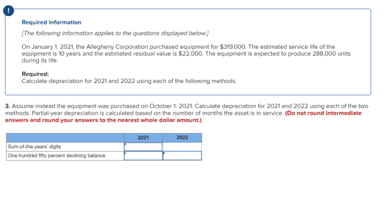 Required information (The following information applies to the questions displayed below.) On January 1, 2021, the Allegheny