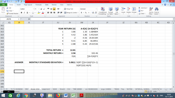 STATS -Microsoft Excel (Product Activation Failed) Formulas File Home Insert Page Layout Data Review View Add-Ins Z AutoSum-