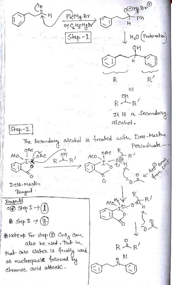 Ph Step -1 OH oh Tt 18 a Seco alcohol. Shep-2 dedondara alcohal treated with De-Maa O K albo be used . Bul in chromie acid at