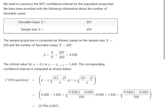 We need to construct the 90% confidence interval for the population proportion. We have been provided with the following info