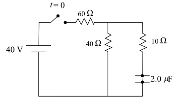 t= 0
60 Ω
40 ΩΣ
σοι και
40 V
-
2.0 μF
