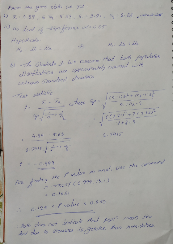 Feam he giveo cata ae gct- 4.29 2563 S9.21 S 2.8 as Lad ignicance HIPOthcais H Plr bThe Guelento . We assume thal boh papuakn