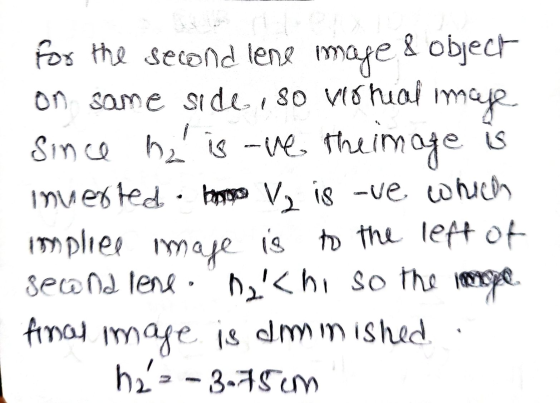 vioheal image ܓ For the second lene image & object on same side 180 verhial since ha is-ve the image is inverted to V₂ is -v